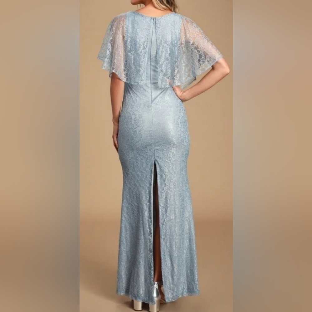 Lulus Bliss Delight Light Blue Lace Flutter Sleeve Maxi Dress, Size XS - Picture 3 of 14
